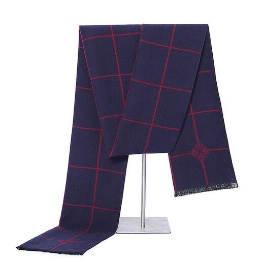 Ordos cashmere scarf men's plaid winter new Korean version thickened warm high-end gift scarf gray camel