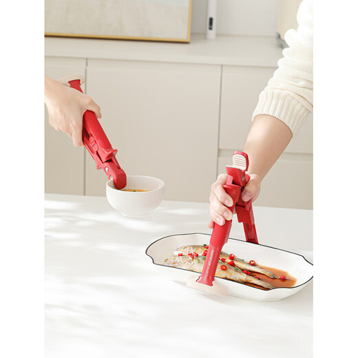 Fat Donglai's same style bowl holder kitchen 2-in-1 non-slip and anti-scalding bowl holder artifact 1 pack, red and white shark clip, multi-functional * silicone anti-slip