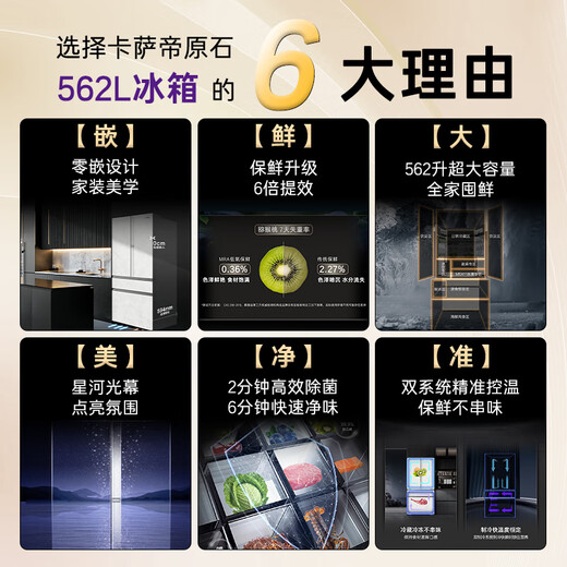 Casarte original stone 562L French multi-door refrigerator 594MM ultra-thin zero-embedded automatic ice making MRAPlus low-oxygen storage and freshness BCD-562WGCFDM4DUU1 561 same style