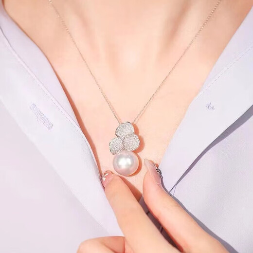 Fuwu fashionable and simple freshwater pearl pendant earrings, 925 silver inlaid with high-end round high-gloss freshwater pearl pendant (with silver chain)