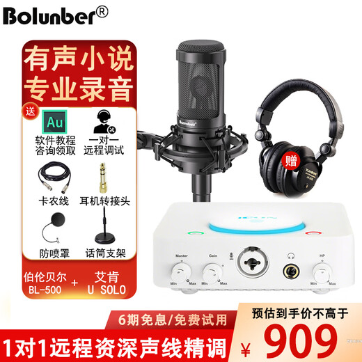 Burren Bell BL-500 condenser microphone audiobook recording equipment professional anchor recitation dubbing broadcast set recording studio grade BL-500 + Aiken U SOLO set (book recording and singing style)
