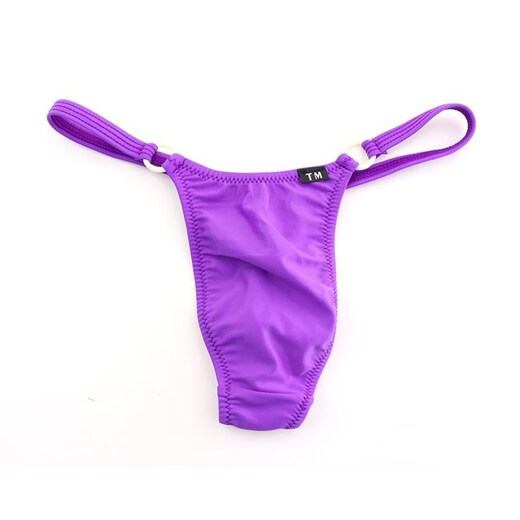 PYONGRAINS men's thong string silky thin ice silk high elastic semi-transparent sexy thong with low ring black S