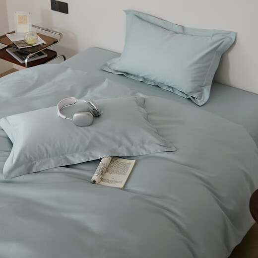 Atour hotel style long-staple cotton color-blocked four-piece set 100 cotton sheets, fitted sheets, quilt covers, home dormitory bedding, baby blue, fitted sheets, 1.5m four-piece set