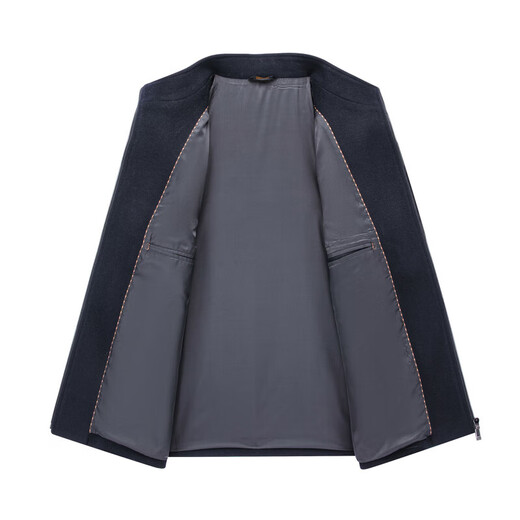 100 Pure Wool Coat Jacket Men's Autumn and Winter Stand Collar Business Casual Middle-aged Woolen Jacket Navy Blue XL (140-160)