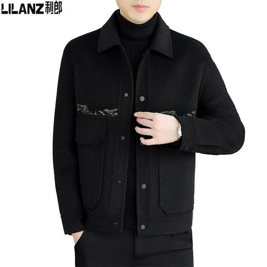 Lilang woolen woolen coat men's short double-sided woolen coat autumn and winter new high-end men's thickened woolen jacket black 4XL 195