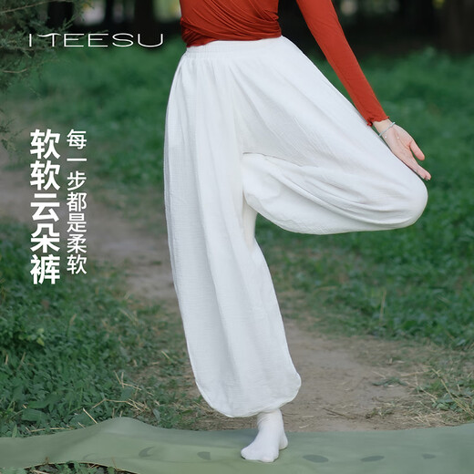Meesu Yoga Pants Women's Loose Bloomers Autumn and Winter Thickened Sports Leisure Pilates Fitness Fashion Versatile Dance Training Cloud White - Thickened 3-layer Foam Cotton S