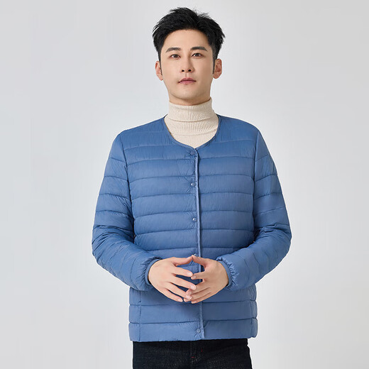 Lightweight down cotton jacket for men with short inner lining, autumn and winter new casual warm collarless inner and outer cotton coat black 2XL 135-150Jin Jin is equal to 0.5 kg