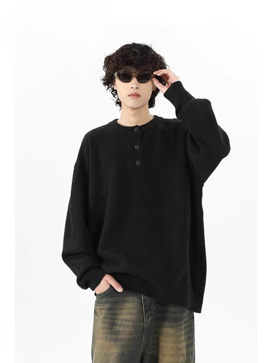 OEMG Henry collar solid color cleanfit sweater men's autumn and winter trendy brand sweater tops lazy style jacket floral gray XL recommended 110-130Jin Jin equals 0.5 kg