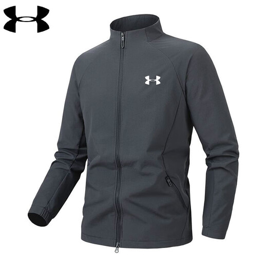 Under Armor Sports Stand Collar Jacket Men's 2025 New Outdoor Cycling Clothing Casual Running Stretch Windproof Jacket Dark Gray 3XL
