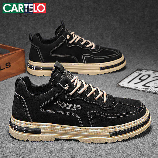 CARTELO Men's Shoes Autumn and Winter Trendy 2025 Shoes Men's Fashion Casual Shoes Men's Slip-on Martin Shoes Black 40