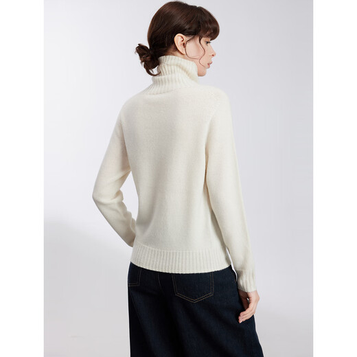 ELLE 100% sheep wool simple turtleneck sweater for women 2025 new autumn new year soft and waxy slim wool sweater off-white M