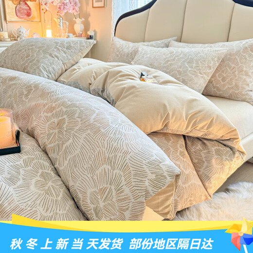 Mercury series home textile new 100% cotton four-piece set floral pure cotton brushed quick-warm autumn and winter thickened bed sheet duvet cover and fitted sheet three-piece set Flower Spike 100% cotton 1.5m fitted sheet set four-piece set 100% cotton