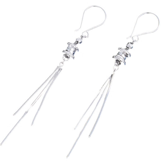 Lao Fengxiang platinum small waist tassel earrings ear wire platinum earrings platinum jewelry white gold about 4g
