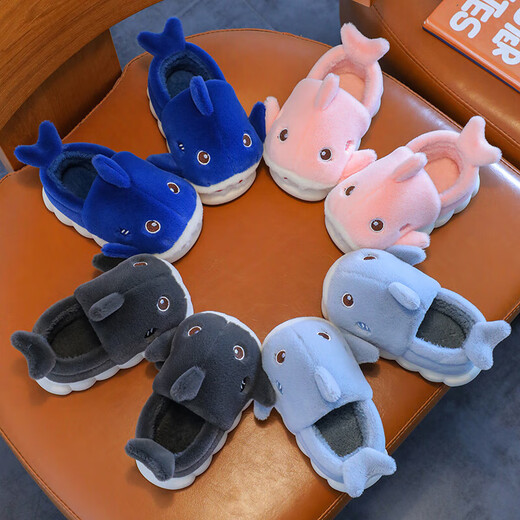 New Autumn and Winter Children's Cotton Slippers for Boys and Girls Indoor Cartoon Shark Slippers for Girls Baby Bag Heels Cotton Shoes Upgraded Version - Pink - Cotton 12 26/27 Size Inner Length 16CM