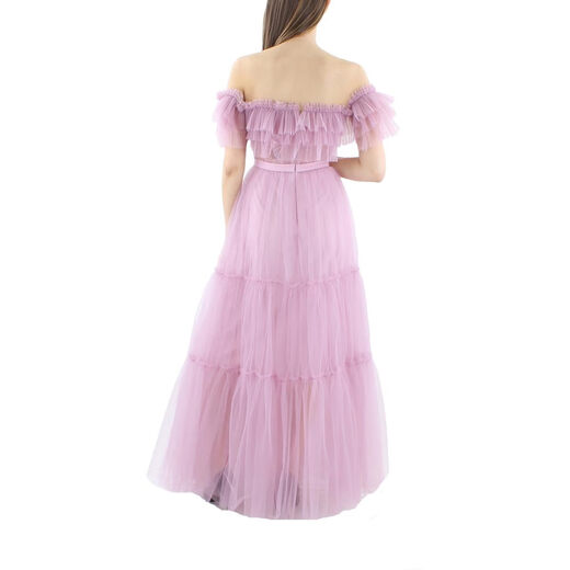 BCBG Women's Slim Flare Floor-Length Evening Gown Off-Shoulder Short-Sleeve Bodycon Dress Purple (Lavender) 2