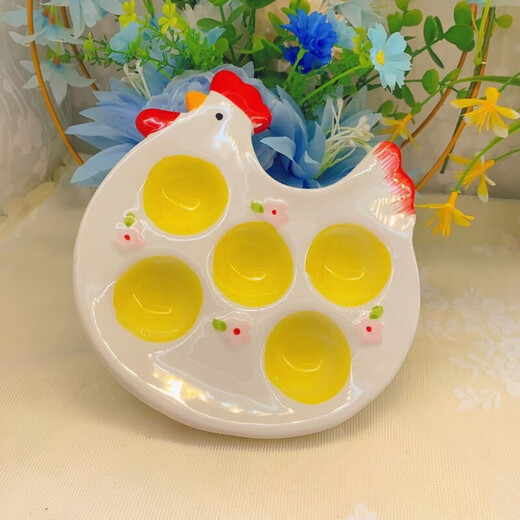 Raft core egg tray creative ceramic beauty egg rack creative ornaments storage tray kitchen table utensils egg cup ritual chicken style one yellow