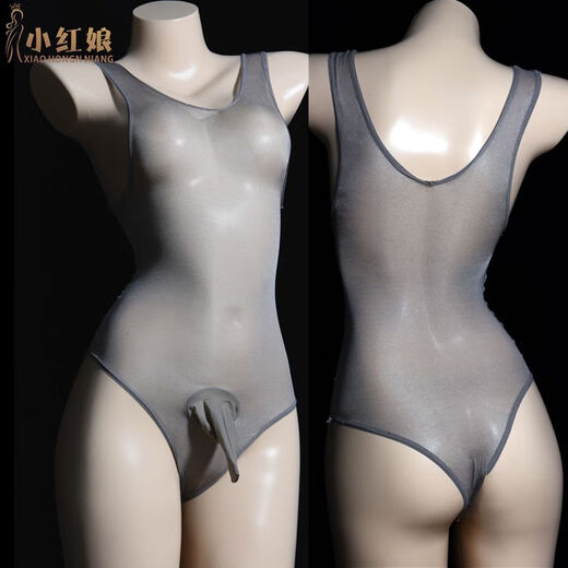 Pulian swimsuit for men and women stockings JJ set thin underwear sexy and interesting solid color silky tight high-cut one-piece black glitter silk high-cut triangle top opening