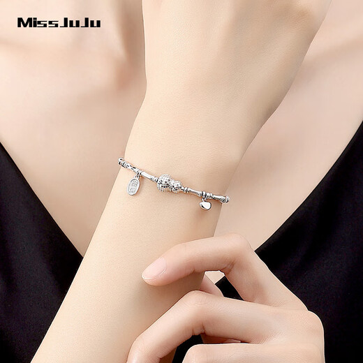 Miss JuJu pt950 platinum gourd bracelet for women, genuine platinum Fulu bamboo bracelet, lucky and lucky brand ingot bracelet, lucky and lucky bamboo bracelet 11.8-12.0g 16+3cm