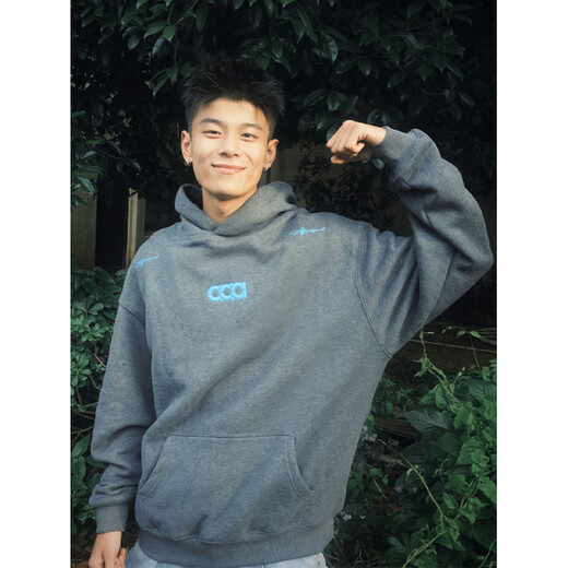 Du Xiaoxian dark gray American embroidered hooded sweatshirt for men in spring and autumn trendy brand handsome heavy hoodie design couple jacket dark gray L recommended 100-120Jin Jin equals 0.5 kg