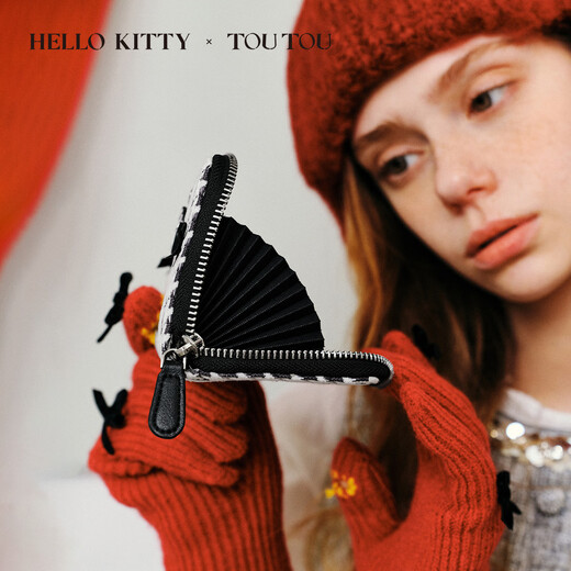 Toutou2025 new Sanrio Hello Kitty houndstooth storage card bag cute coin purse clutch bag birthday gift