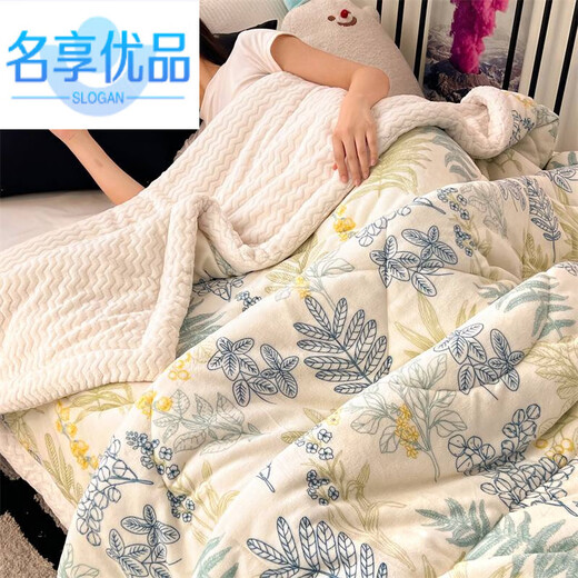 Mingxiang high-quality three-layer thickened milk velvet quilt cover blanket, winter plus velvet quilt core, student dormitory nap small quilt, spring and autumn quilt, three-layer thickened blanket quilt-Chocolate Bean 200cm*230cm double blanket/spread sheet