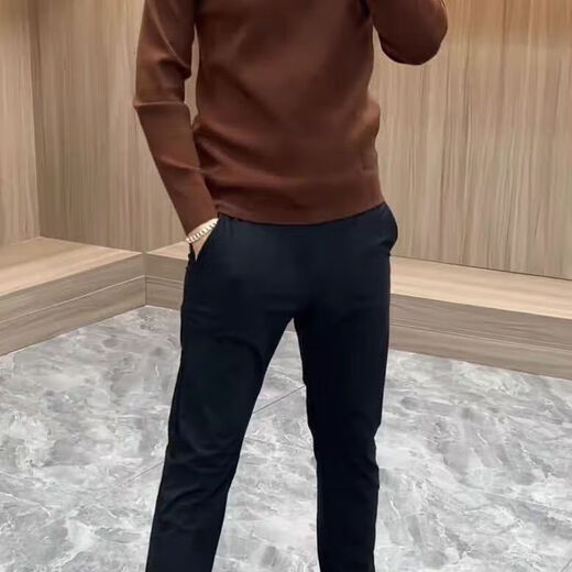 JOEONE European station autumn and winter mid-collar German velvet sweatshirt men's trendy slim inner warm long-sleeved shirt half-collar bottoming shirt black M