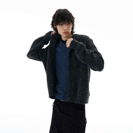 Weilang's store American style lazy high-end sweater cardigan jacket men's trendy brand casual plush knitwear couple light floral gray ready for delivery on the same day M