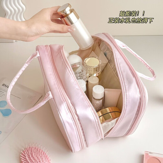 New Bow Cosmetic Bag Large Capacity Cosmetic Storage Bag Portable Upright Women's Travel Toilet Bag Three-Layer Strap Cosmetic Bag Pink Hanging Luggage丨Bow Knot