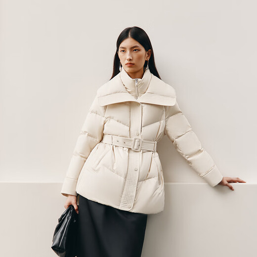 Ai Lai down jacket women's autumn and winter temperament short 90 goose down waist warm winter jacket milk gray rice S