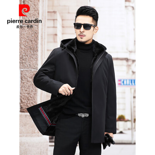Pierre Cardins neuer Parka Herren Nerzfell integriertes Innenfutter Echtfell Nickmantel warmer Wintermantel mittleren Alters schwarz M 165