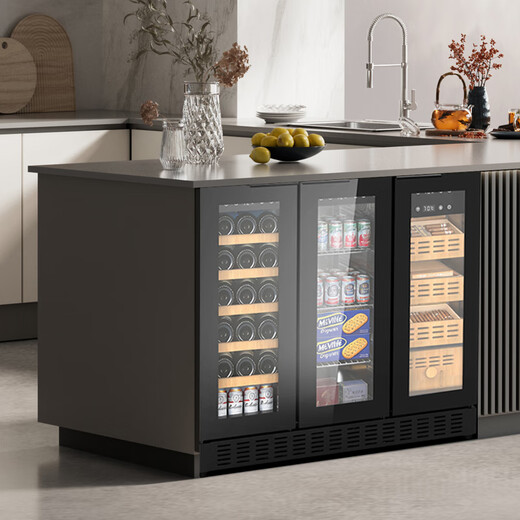 Senling Red Wine Cabinet Constant Temperature Wine Cabinet Four Temperature Zone Red Wine Cabinet Ultra-thin Embedded Intelligent Frequency Converter Large Capacity Household Tea, Liquor and Beverage Refrigeration and Preservation Cabinet Black Three Temperature Zones | Red Wine + Cigars + Tea + Beverages | 350 pieces, 36 bottles