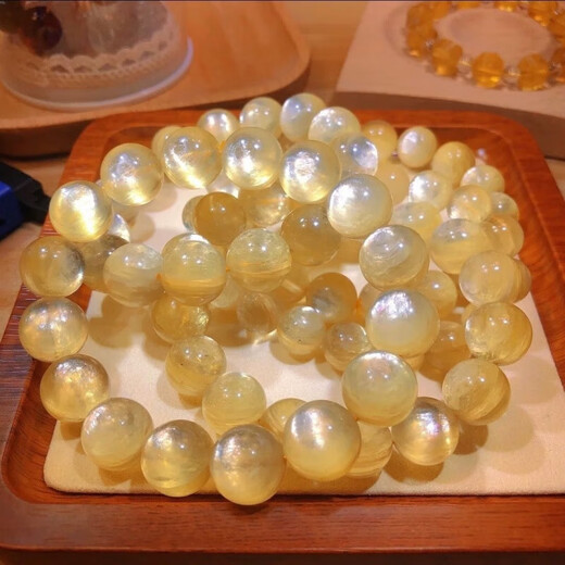 Wanke Natural Golden Dragon Mica Gold Lepidolite Yellow Grandmother Crystal Bracelet Crystal Gemstone Mother's Day Gift for Men and Women Collection Grade Gold Lepidolite 9mm