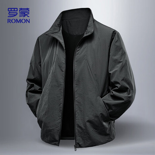 Romon Jacket Men's Autumn Business Casual Comfortable Anti-wrinkle Young and Middle-aged Stand Collar Executive Top Jacket Men's B8JK Black XL