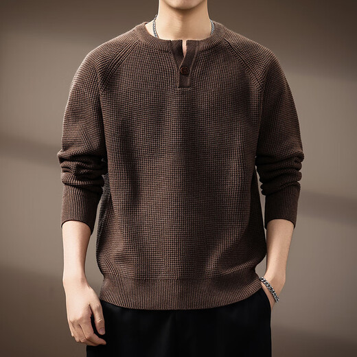 Chaotishi high-end American retro Henry collar men's sweater autumn and winter new fashion brand loose lazy style casual sweater for men brown S 90-115Jin Jin equals 0.5 kg