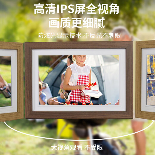 Yunzhixing 10-Zoll-Digitalfotorahmen aus Holz, IPS-Touchscreen, HD-Aufladung, Unteralbum, WiFi-Netzwerkübertragung, Bild- und Video-Werbemaschine, 10-Zoll-Holzfarbe, 32G-Speicher
