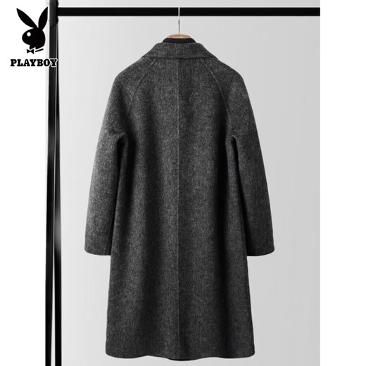 Playboy Autumn and Winter double-sided wool coat men's medium-length youth slim non-wool woolen double-breasted windbreaker over-the-knee coat, mixed gray L 130-155Jin Jin equals 0.5kg. Card code is shot to small