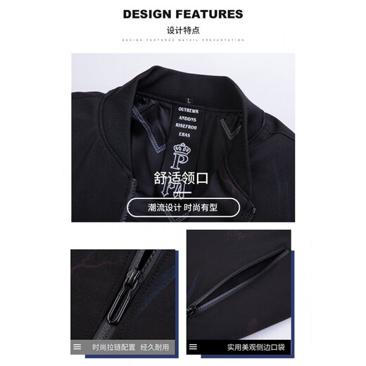 GABBANIE Men's Jacket for Young and Middle-aged Spring and Autumn New Jacket Men's Business Casual Baseball Jacket Top Fashion A Black Blue BST-1815 M 170 Recommended 95-120 Jin Jin equals 0.5 kg