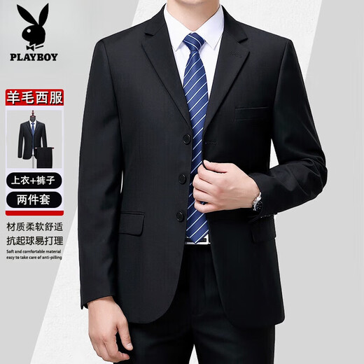 Playboy (PLAYBOY) French light luxury pure wool suit men's autumn two-piece suit business formal suit middle-aged dad suit jacket 66017 dark gray (two buttons) autumn and winter style without slits (remarks for ordering XL 180/96A recommended 155-165 Jin Jin equals 0.5 kg