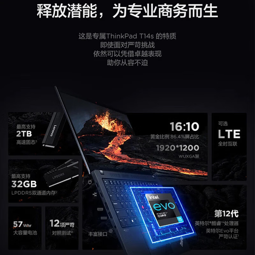 ThinkPad T14P 20 % Zuschuss Core Ultra-Serie Lenovo-Laptops Leistungsstarkes, dünnes und leichtes Business-Office-Notebook E14 optionales T14S-Designer-Notebook i7-1260P 16G-Speicher 512G Solid-State-T14S-unabhängige Grafikkarte IPS-High-Definition-Bildschirm-Upgrade