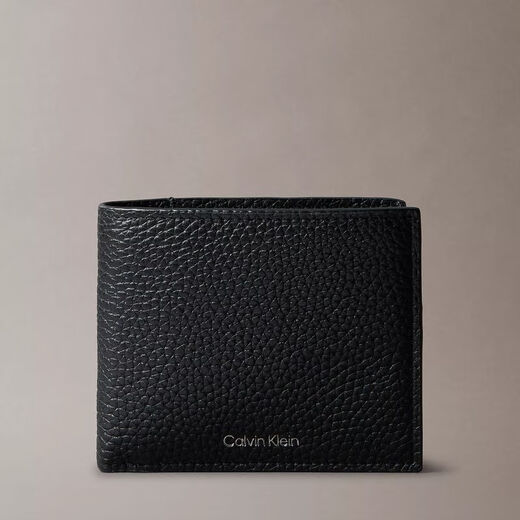 Calvin Klein Men's Wallet CK Bifold Wallet Textured Leather LOGO Soft and Durable Black Premium Business Simple Gift Black Black os One Size