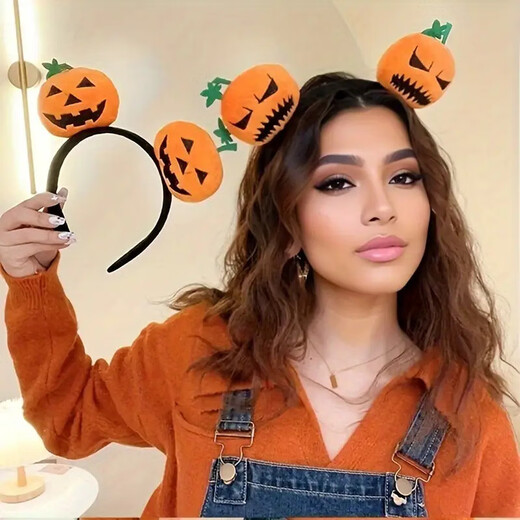 Mengdong Halloween headdress pumpkin headband for women 2025 new cos props jewelry headband children's funny hair accessories hairpin pumpkin headband #1 one size fits all