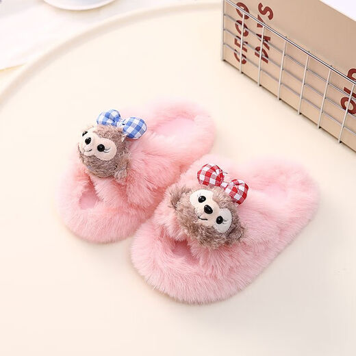 2024 New Princess Style Cute Shirley Rose Children's Furry Slippers Home Thick-Soled Anti-Slip Warm Baby Cotton Shoes Pink Cute Little Shirley Rose 30-31 (Inner Length 19.5cm)