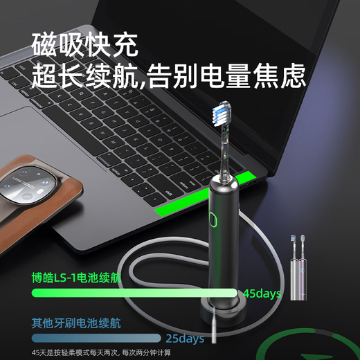 博皓（prooral）电动牙刷青少年成人扫振智能牙刷 深度清洁牙齿护龈 3档洁牙模式 送学生情侣款节日礼物 LS-1 银色