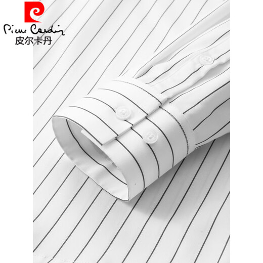 Pierre Cardin 2025 Spring and Autumn New Stand Collar Vertical Striped Shirt Men's Long Sleeve Business Casual Plus Size Henry Collar Shirt Black L