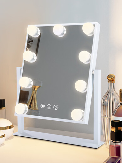 Cosmetic mirror desktop LED light large supplementary light vanity mirror desktop household lighted beauty mirror light bulb cool black 15 light rechargeable vertical style (three light colors + stepless dimming