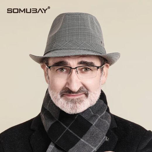 SOMUBAY Dad Hat Men's 2025 Autumn and Winter New Middle-aged and Elderly Top Hat Grandpa Fashion Retro British Felt Hat Hemp Light Gray 58CM