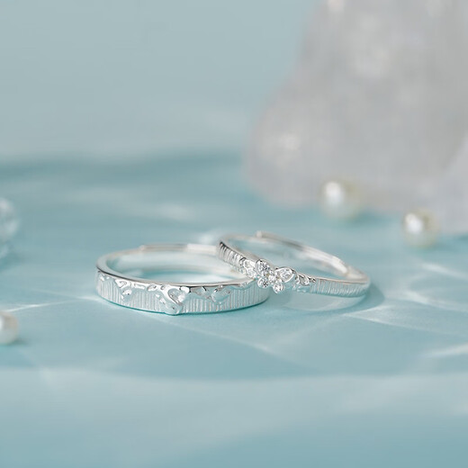 Lao Fengxiang's original S999 pure silver honey butterfly trace personalized lava texture couple's ring simple forest style hand ornaments lava texture pair of rings for men - silver opening adjustable