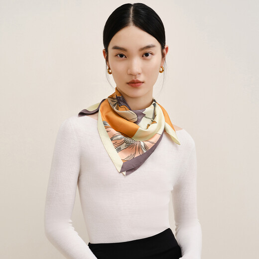 WENSLI silk scarf mulberry silk women's square scarf 63cm mother's birthday gift scarf gift box Magnolia Fu