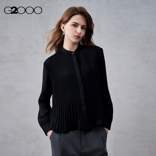 G2000 texture/pleated design/same style in shopping malls, women’s 2025 autumn and winter drapey long-sleeved casual shirt