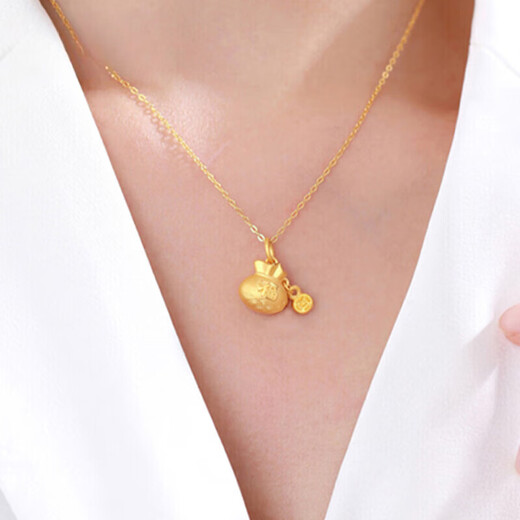 Chow Tai Fook Lucky Bag Gold Pendant Necklace Pure Gold 999 Couple Pendant Full of Blessings for Wife Chinese Valentine's Day Gift
